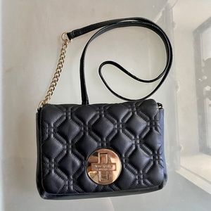 KATE SPADE Black Quilted Leather Astor Court Naomi Flap Shoulder Crossbody Bag